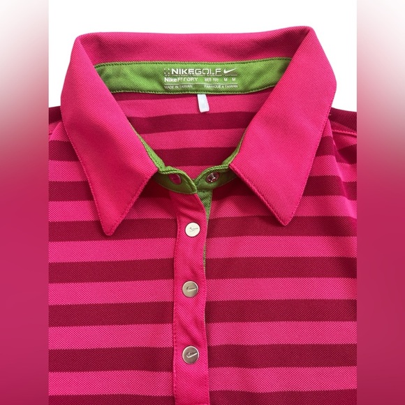 Ladies Nike Golf Short Sleeve Polo Pink Stripe Green Trim Size Medium - Picture 1 of 5